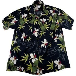 Vintage Ky's Aloha Hawaiian Shirt Men's XL Large Black‎ Floral Cotton USA